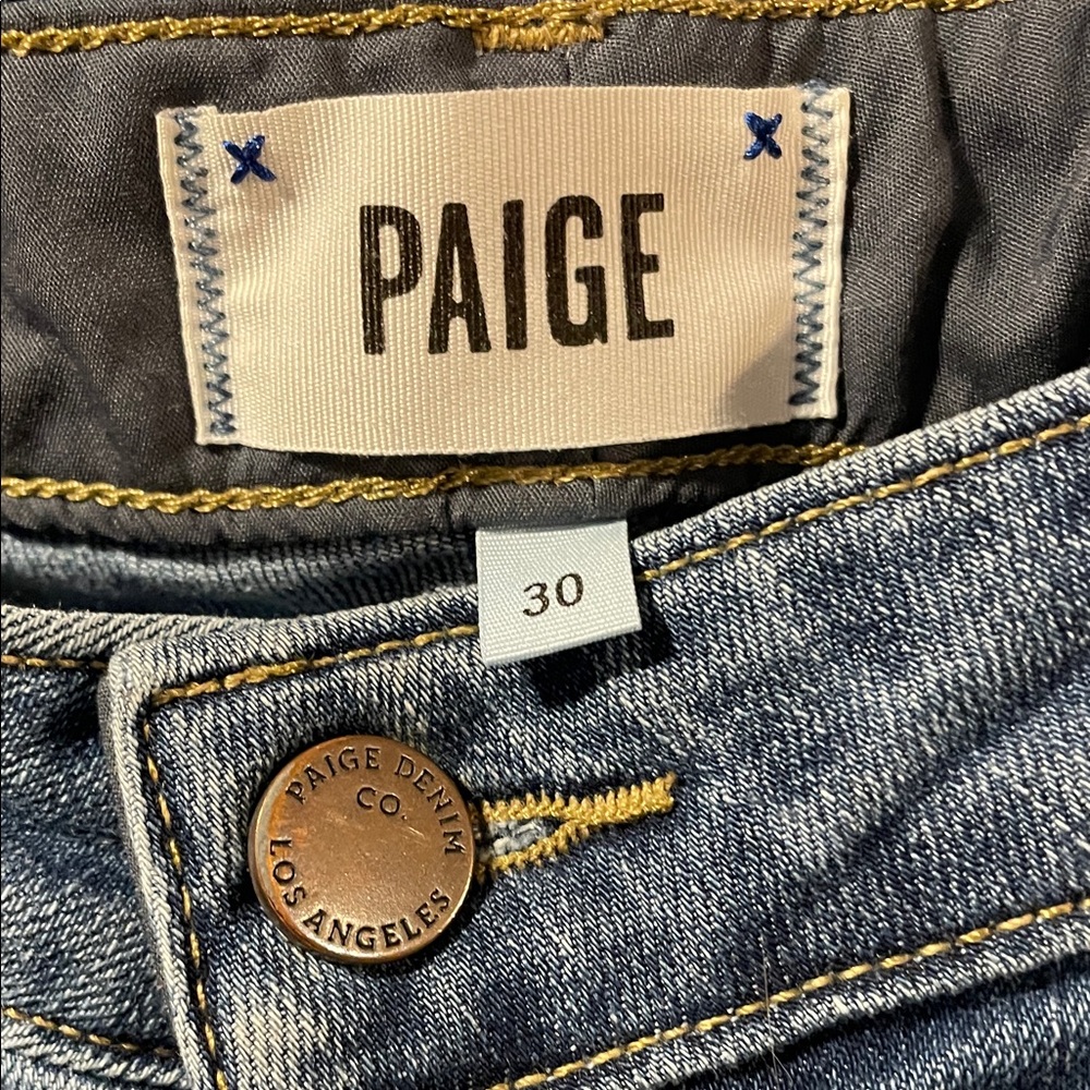 PAIGE jimmy jimmy skinny jeans. Women's Light Blue Straight Leg distressed Jeans - Picture 4 of 13